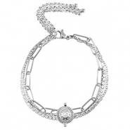 Bracelets en acier Inox triple rangs & strass Argenté