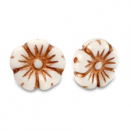 Perles tchèques fleur 9mm Marron cuivre métallisé-blanc
