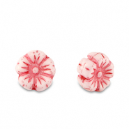 Perles tchèques fleur 7mm Rouge amarena-blanc