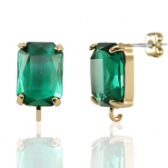 Boucles d’oreilles / puces d’oreilles en verre Crystal Glass avec anneau rectangle Vert-doré