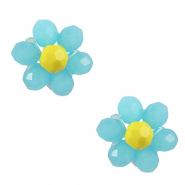 Pendentifs facettées fleur Bleu ciel-jaune