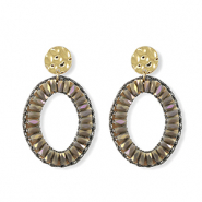 Boucles d&rsquo;oreilles facett&eacute;es ovale Dor&eacute;-gris lavande