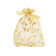 Sachet à bijoux en organza 7x9cm lune et étoile Jaune doré-doré