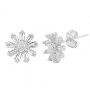 M&eacute;tal TQ laiton boucles d'oreilles / puces d&rsquo;oreilles zirconium fleur Argent&eacute;