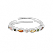 M&eacute;tal TQ laiton bague zirconium Argent&eacute;-multicolore