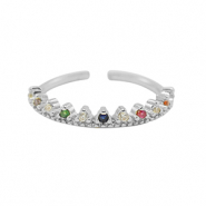 M&eacute;tal TQ laiton bague zirconium Argent&eacute;-multicolore