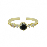 M&eacute;tal TQ laiton bague zirconium Dor&eacute;-cristal noir