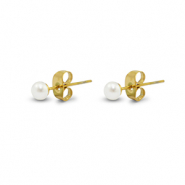 Boucles d'oreilles / puces en acier Inox perles 4mm D&oacute;re-blanc perle