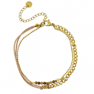 Bracelets en acier Inox duo rangs Dor&eacute;-marron