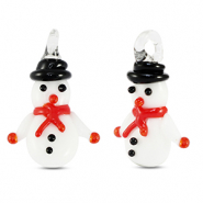 Breloques en verre bonhomme de neige Blanc-rouge-noir