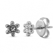 Boucles d'oreilles / puces en acier Inox  fleur Argent&eacute;
