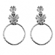 Boucles d'oreilles puces en acier Inox fleur Argent&eacute;