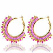 Boucles d'oreilles en acier Inox perles Rose-dor&eacute;