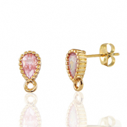 Boucles d’oreilles / puces d’oreilles en verre Crystal Glass avec anneau goutte Rose-doré