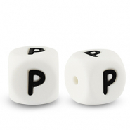 Perles lettres en silicone P Blanc-noir