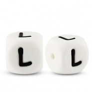 Perles lettres en silicone L Blanc-noir