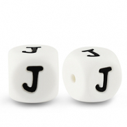 Perles lettres en silicone J Blanc-noir