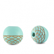Perles en bois rond 10mm le motif Turquoise