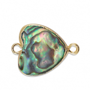 Perles d'eau douce connecteur cœur Doré-Vert océan