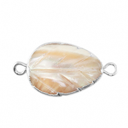Perles d'eau douce connecteur feuille Argenté-taupe