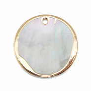 BQ Perles d'eau douce breloque rond Dor&eacute;-Blanc naturel