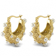 Boucles d'oreilles / puces en acier Inox imitations perles Dor&eacute;