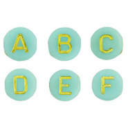 Perles lettres acryliques m&eacute;lang&eacute;es Vert turquoise-dor&eacute;