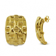 Boucles d'oreilles puces en acier Inox rectangle Dor&eacute;