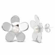 Boucles d'oreilles / puces en acier Inox perles fleur Argenté