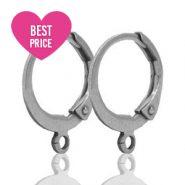 Appr&ecirc;ts en acier inox boucles d'oreilles dormeuses avec anneau Argent&eacute;