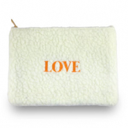 Trousse en peluche "LOVE" Blanc cass&eacute;-Orange