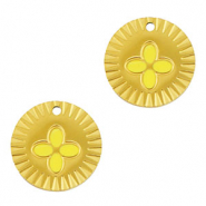 Breloques en acier Inox rond fleur Dor&eacute;-jaune