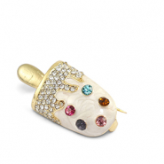 Broches sucette de glace Blanc perle-multicolore-dor&eacute;