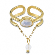 Bagues en acier Inox avec pierre naturelle Dor&eacute;-blanc laiteux