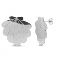 Boucles d'oreilles / puces en acier Inox coquille Argent&eacute;