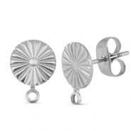 Appr&ecirc;ts en acier Inox boucles d'oreilles / puces d&rsquo;oreilles rond avec anneau Argent&eacute;