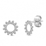 Boucles d'oreilles / puces d&rsquo;oreilles en acier Inox fleur Argent&eacute;