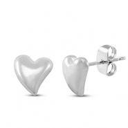 Boucles d'oreilles / puces d&rsquo;oreilles en acier Inox coeur Argent&eacute;