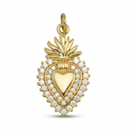 M&eacute;tal TQ laiton breloques zirconium coeur Dor&eacute;