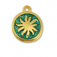 Breloques en m&eacute;tal DQ soleil Dor&eacute;-paillet&eacute; turquoise (sans nickel)