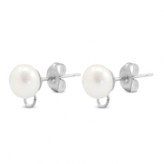 Appr&ecirc;ts en acier Inox boucles d'oreilles / puces d&rsquo;oreilles Imitation perle avec anneau 8mm Argent&eacute;
