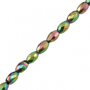 Perles h&eacute;matites facett&eacute;es ovale 5mm Rose-vert-AB coating