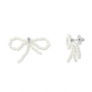 Boucles d'oreilles tendance n&oelig;ud Blanc-argent&eacute;