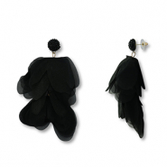 Boucles d'oreilles tendance fleur en mousseline Noir-dor&eacute;