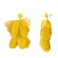 Boucles d'oreilles tendance fleur en mousseline Jaune-dor&eacute;