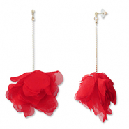 Boucles d'oreilles tendance fleur en mousseline Rouge-doré