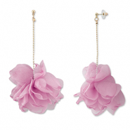 Boucles d'oreilles tendance fleur en mousseline Rose mauve-dor&eacute;