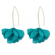 Boucles d'oreilles tendance fleur en mousseline Vert sarcelle-dor&eacute;