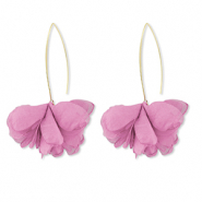 Boucles d'oreilles tendance fleur en mousseline Rose mauve-dor&eacute;