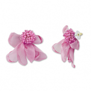 Boucles d'oreilles tendance fleur en mousseline Rose mauve-doré